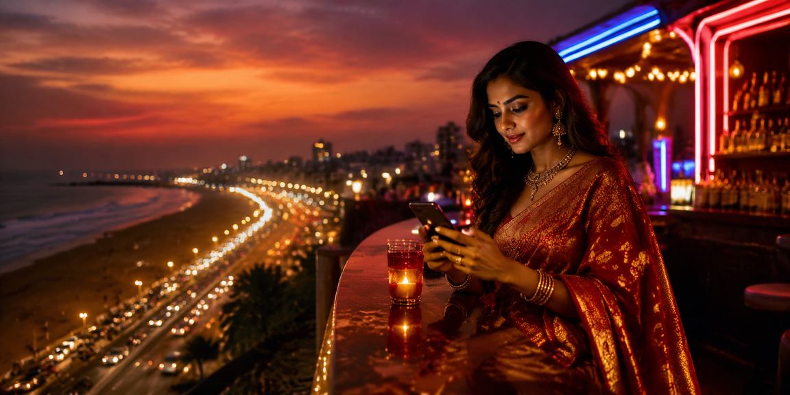 Indian woman playing casino games on mobile during commute